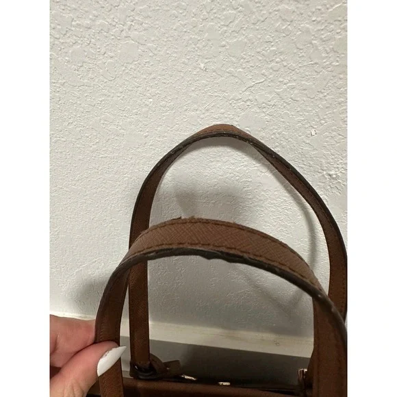 Michael Kors Brown Leather Tote Bag Gold‎ Tone MK Logo - Picture 9 of 11